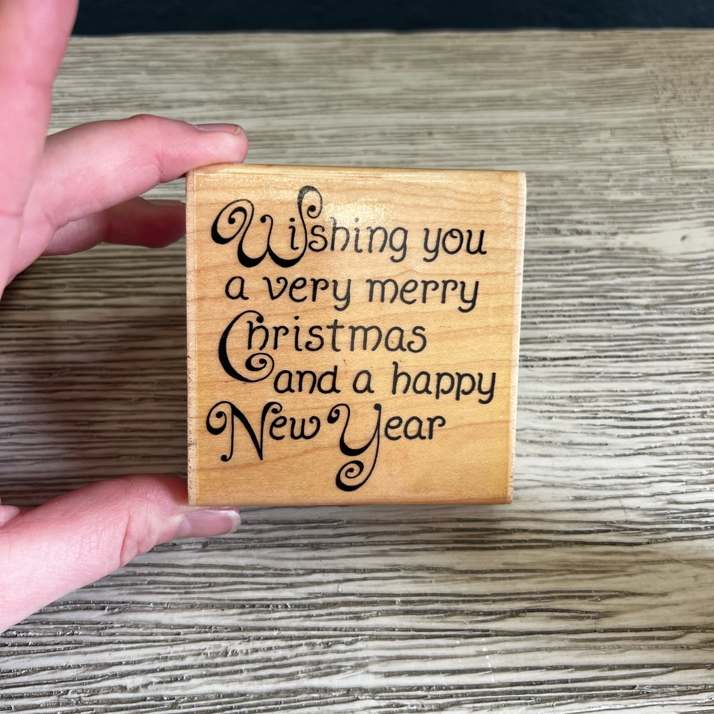 Holiday Sentiment Wood Stamp in Natural Wood